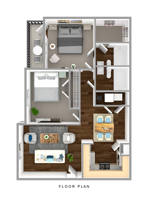 Floor plan for 2 beds, 2 baths, 841 sqft